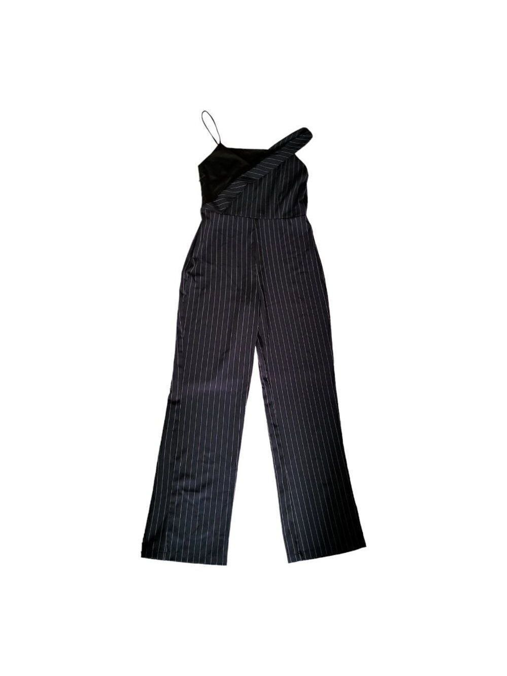 Asymmetrical Pinstripe Jumpsuit Size Small